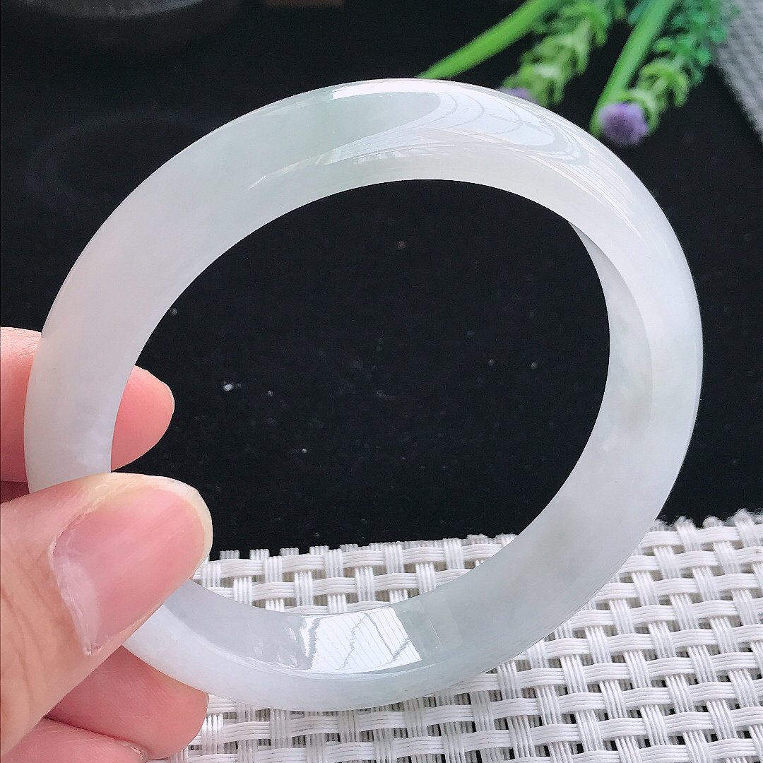 实拍天然翡翠61/13/8.3老坑冰胶水灵冰纯宽边手镯翡翠玉镯手环