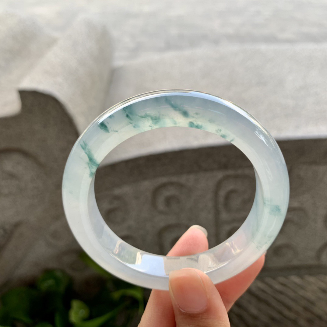 圈口54.4-12-9.3 【高冰玻飘花正圈手镯】正圈54 55可戴