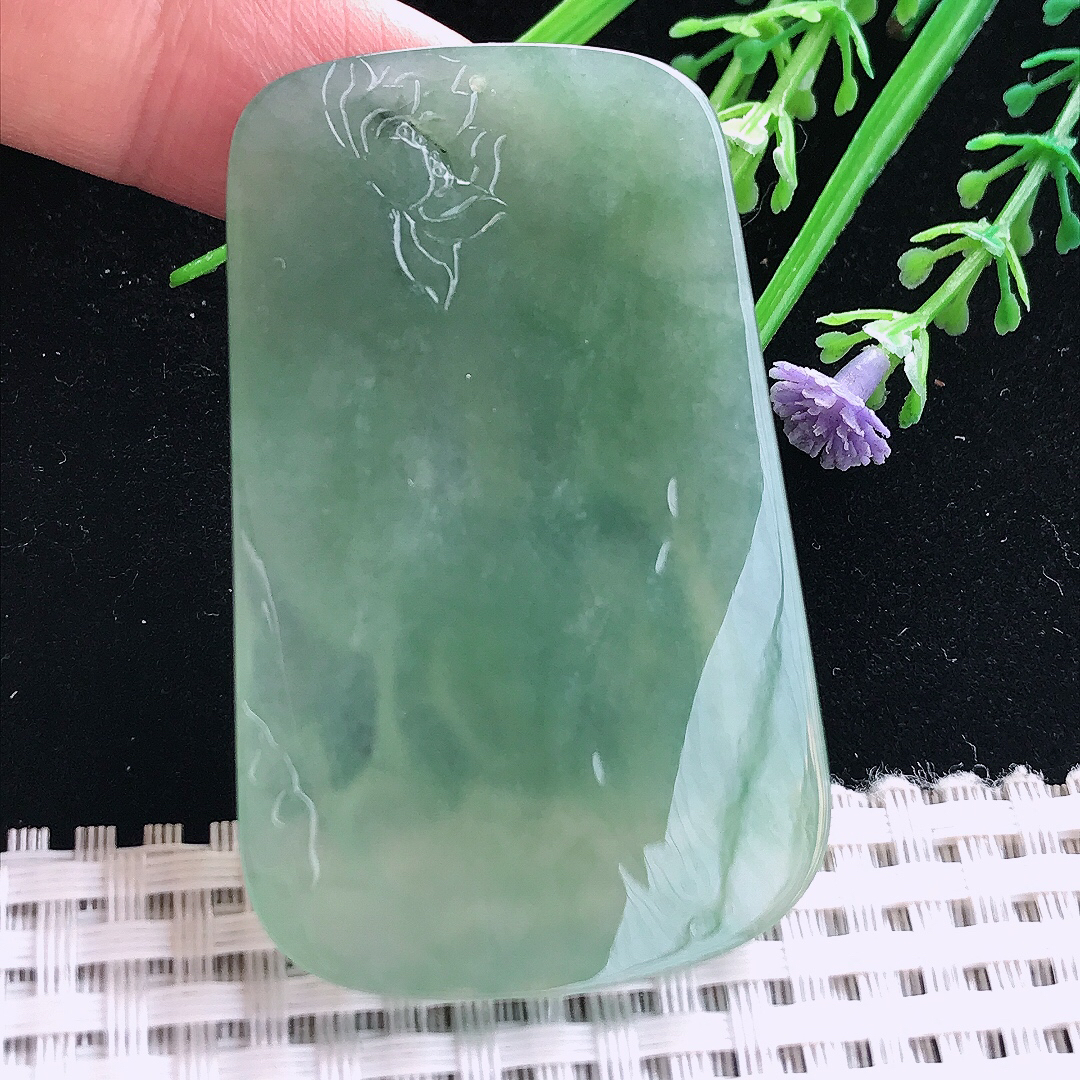 实拍A货翡翠57/36/6.6老坑冰胶果冻冰晴满绿普贤菩萨吊坠翡翠挂件