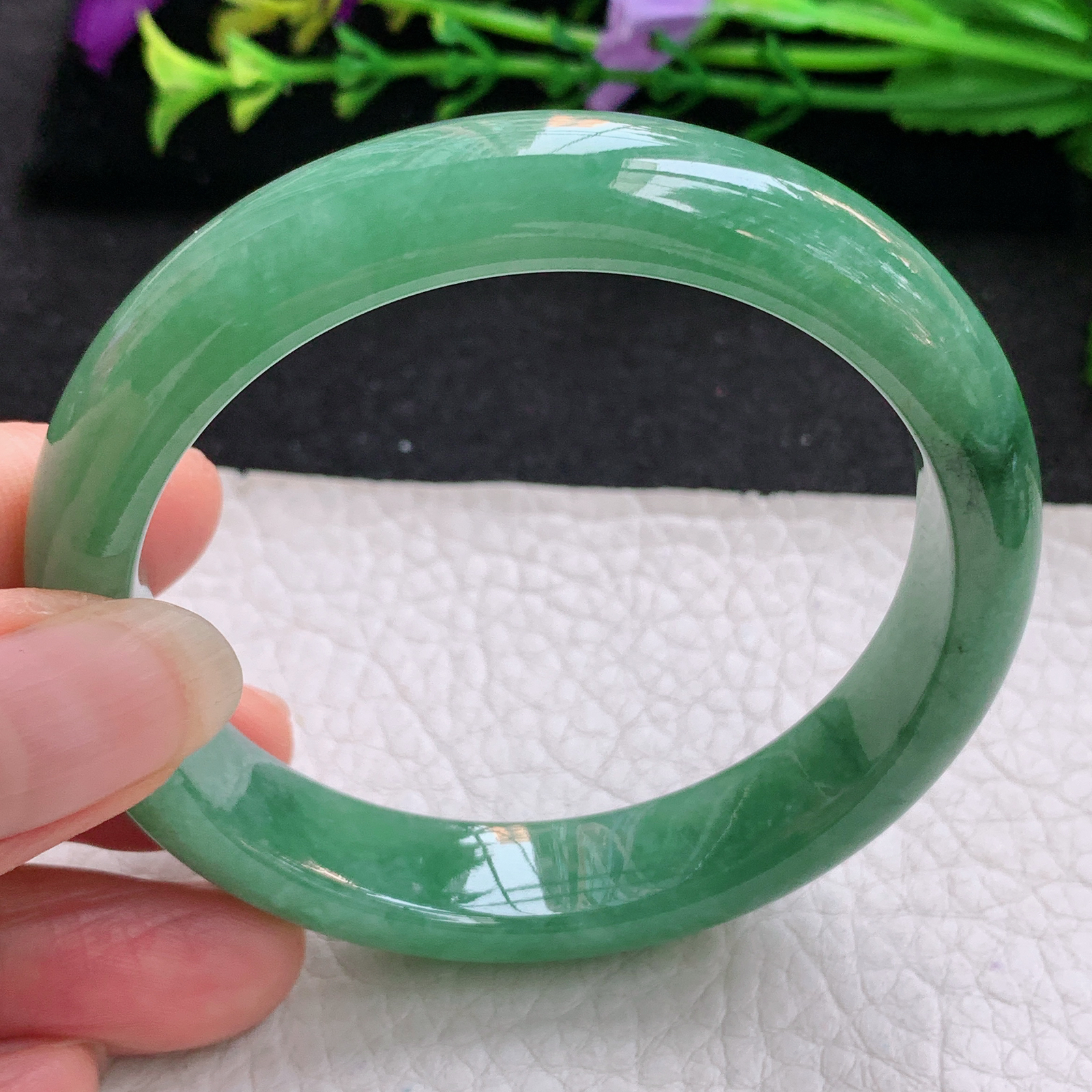 n实拍54.5*14*7.8平安镯 天然缅甸翡翠A货手镯满绿正圈玉手环