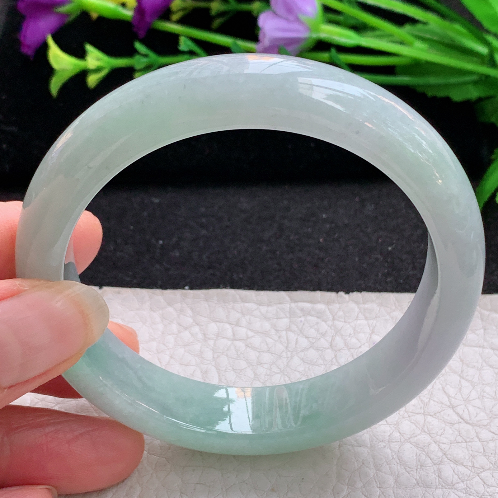 js实拍58*13.3*8.2平安镯 天然缅甸翡翠A货手镯清爽飘绿正圈玉手环