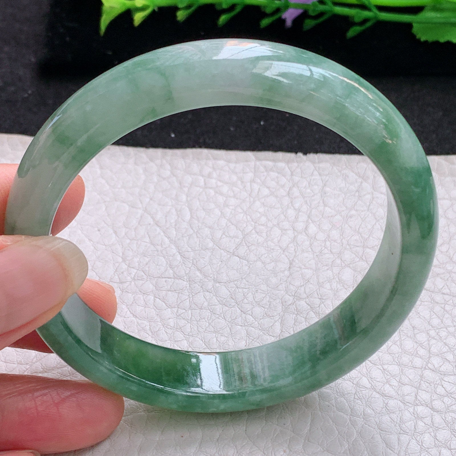 z实拍58.5*13.5*7.5平安镯 天然缅甸翡翠A货手镯飘花韵味宽边正圈玉手环