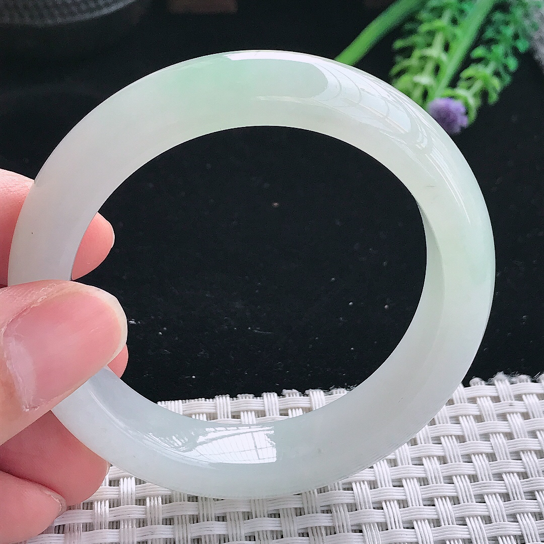 实拍天然翡翠53.5/13.1/9老坑冰胶果冻冰晴手镯翡翠玉镯手环