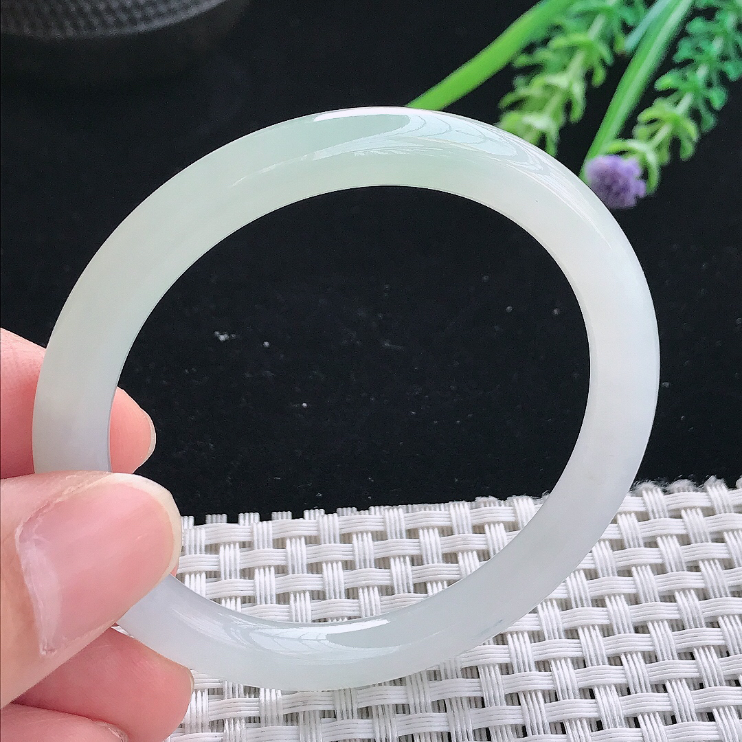 实拍天然翡翠51.5/6.4/7.5老坑冰润起胶冰晴圆条手镯翡翠玉镯手环