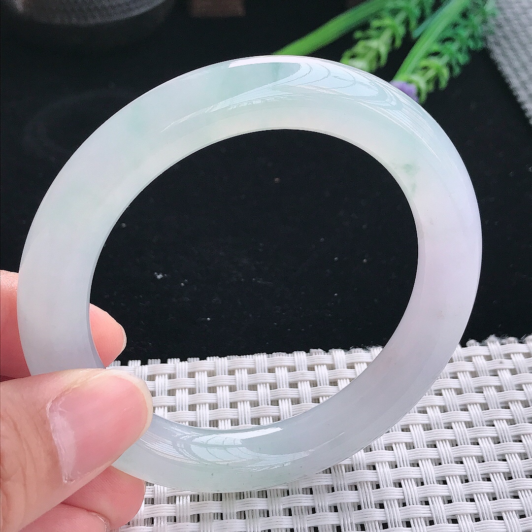 实拍天然翡翠57.5/11.2/11老坑冰胶果冻冰透圆条手镯翡翠玉镯手环