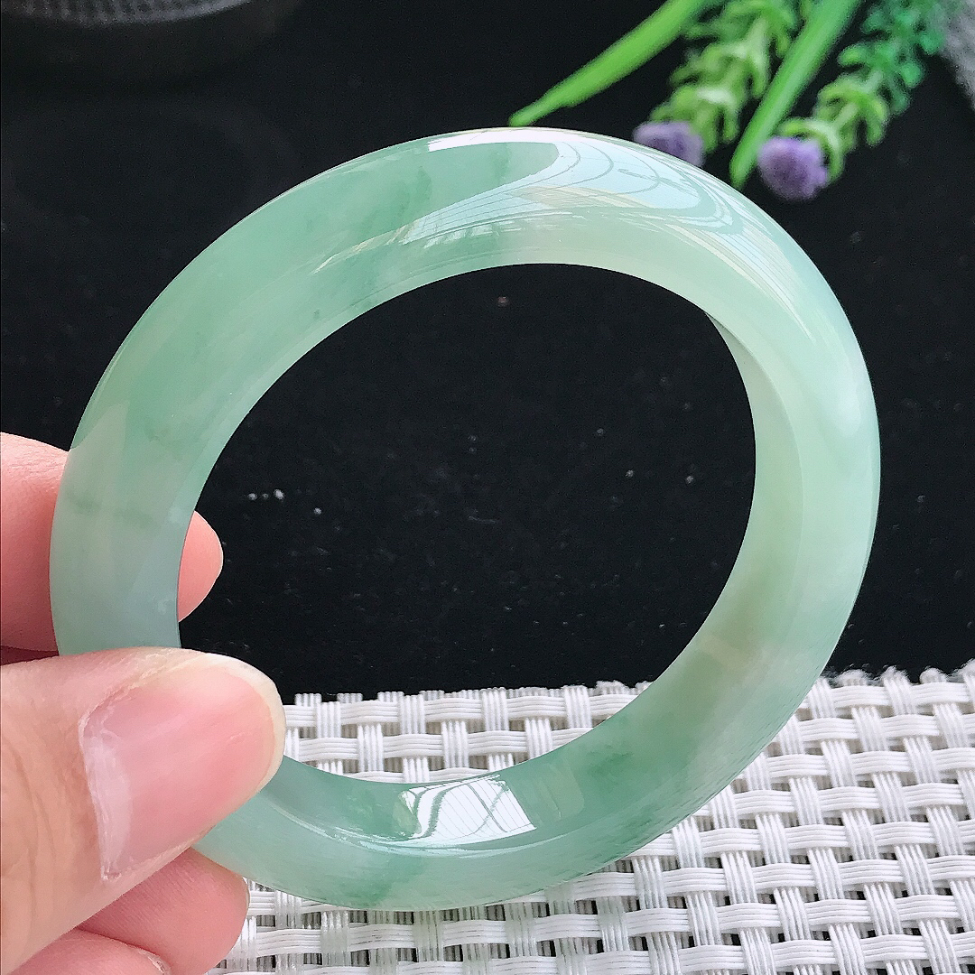 实拍天然翡翠53/11.3/9.1老坑冰胶果冻冰晴飘花手镯翡翠玉镯手环