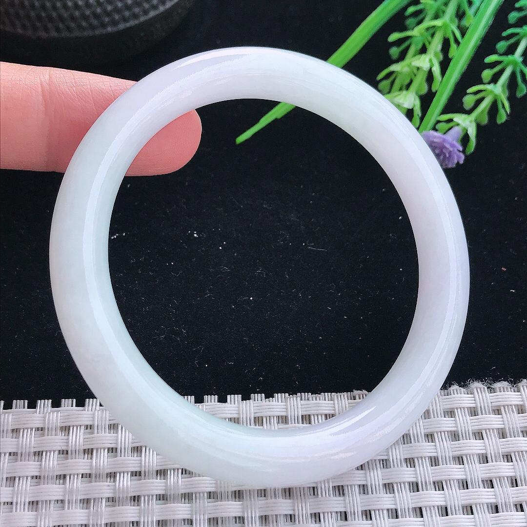 实拍天然翡翠55.5/8/8.7老坑秀气冰润圆条手镯翡翠玉镯手环