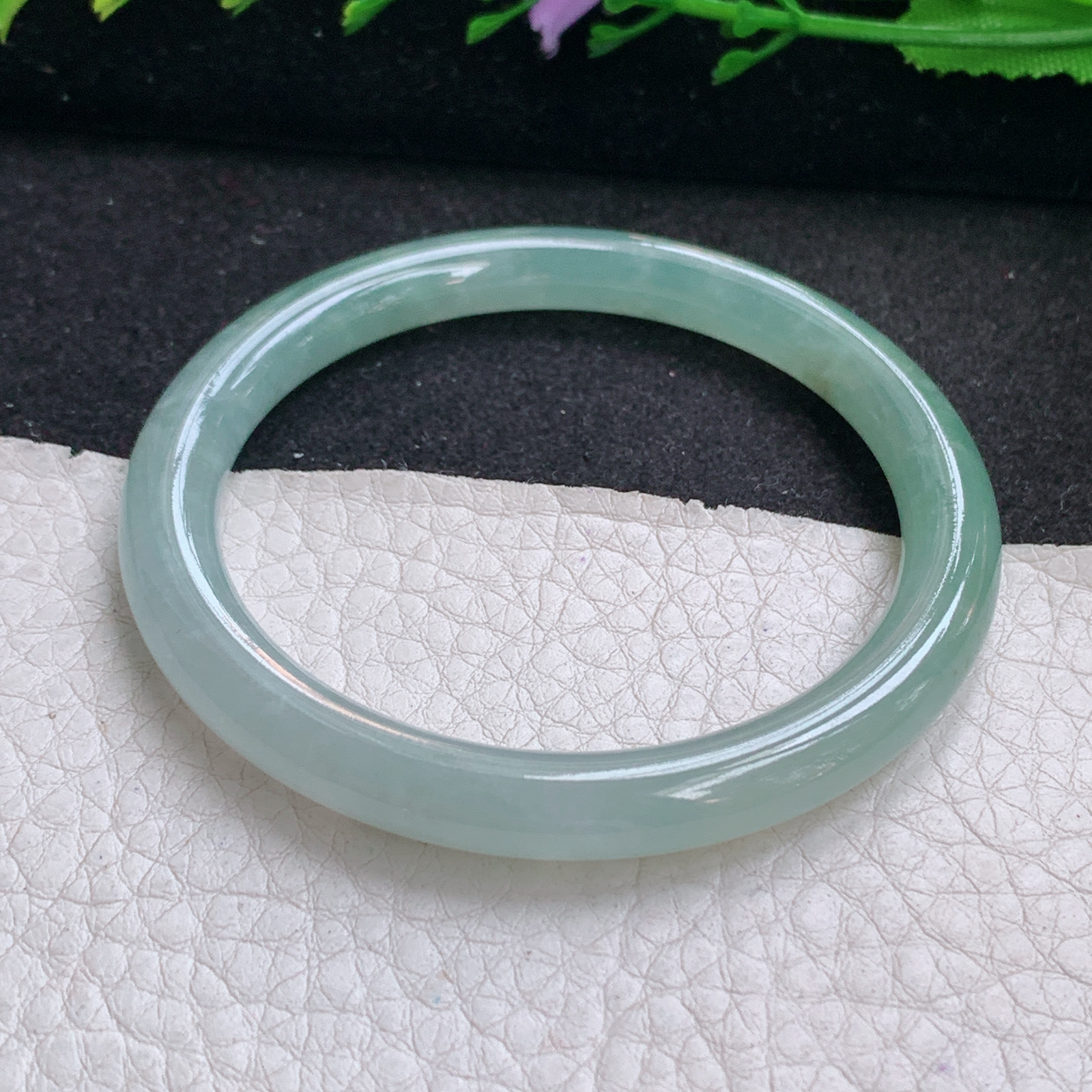 n小圈口51.5*6.8*7.2美人镯 天然缅甸翡翠A货手镯清爽秀气圆条玉手环