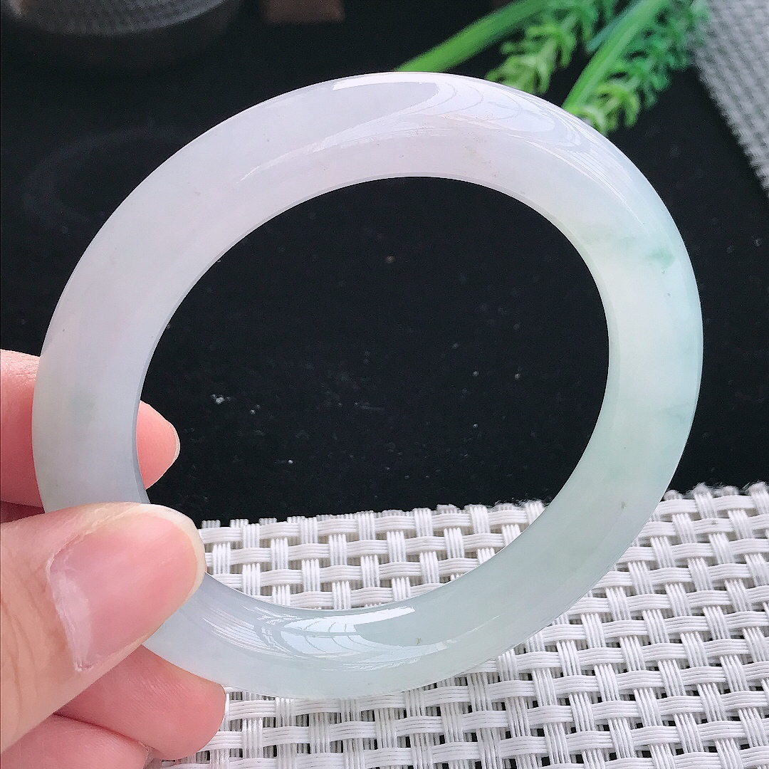实拍天然翡翠57.5/11.2/11老坑冰胶果冻冰透圆条手镯翡翠玉镯手环