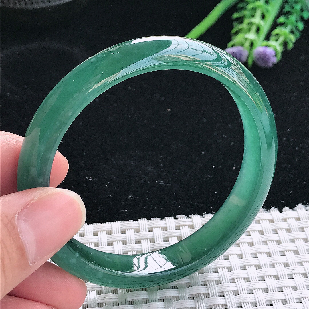 实拍天然翡翠56/11/7老坑冰胶果冻满色蓝韵手镯翡翠玉镯手环