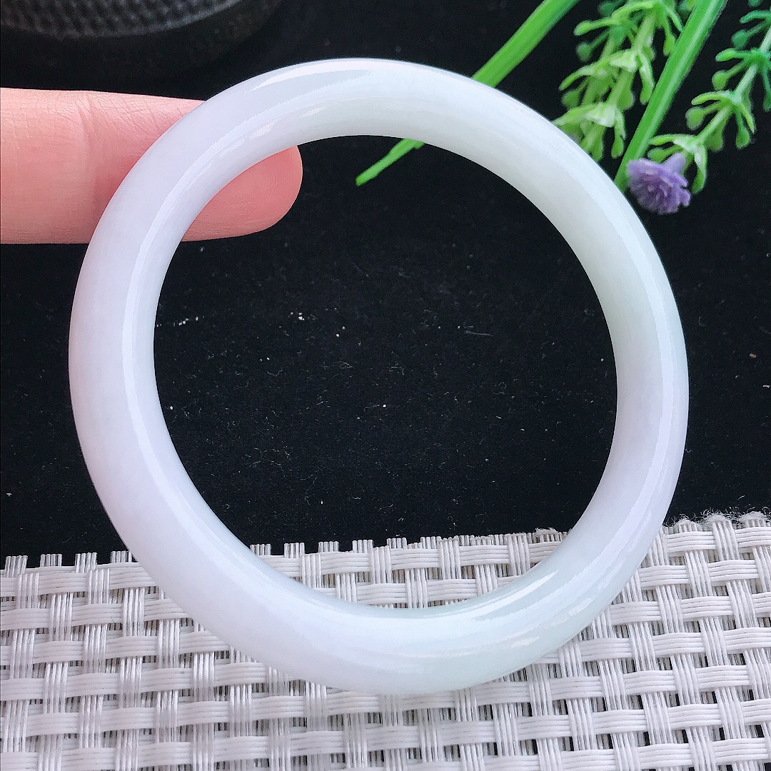 实拍天然翡翠55.5/8/8.7老坑秀气冰润圆条手镯翡翠玉镯手环