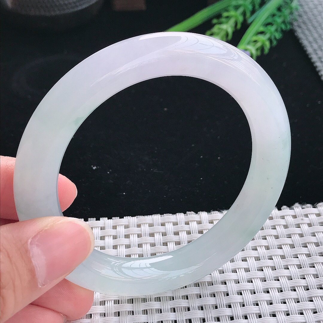 实拍天然翡翠57.5/11.2/11老坑冰胶果冻冰透圆条手镯翡翠玉镯手环