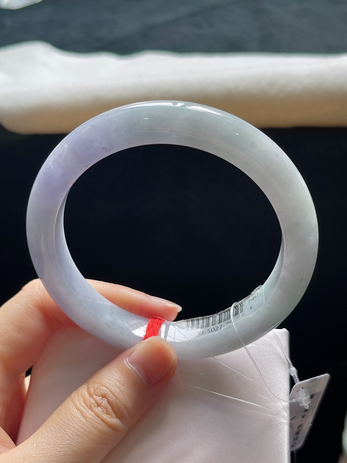 正圈59.7圈口，翡翠糯化种淡紫色手镯