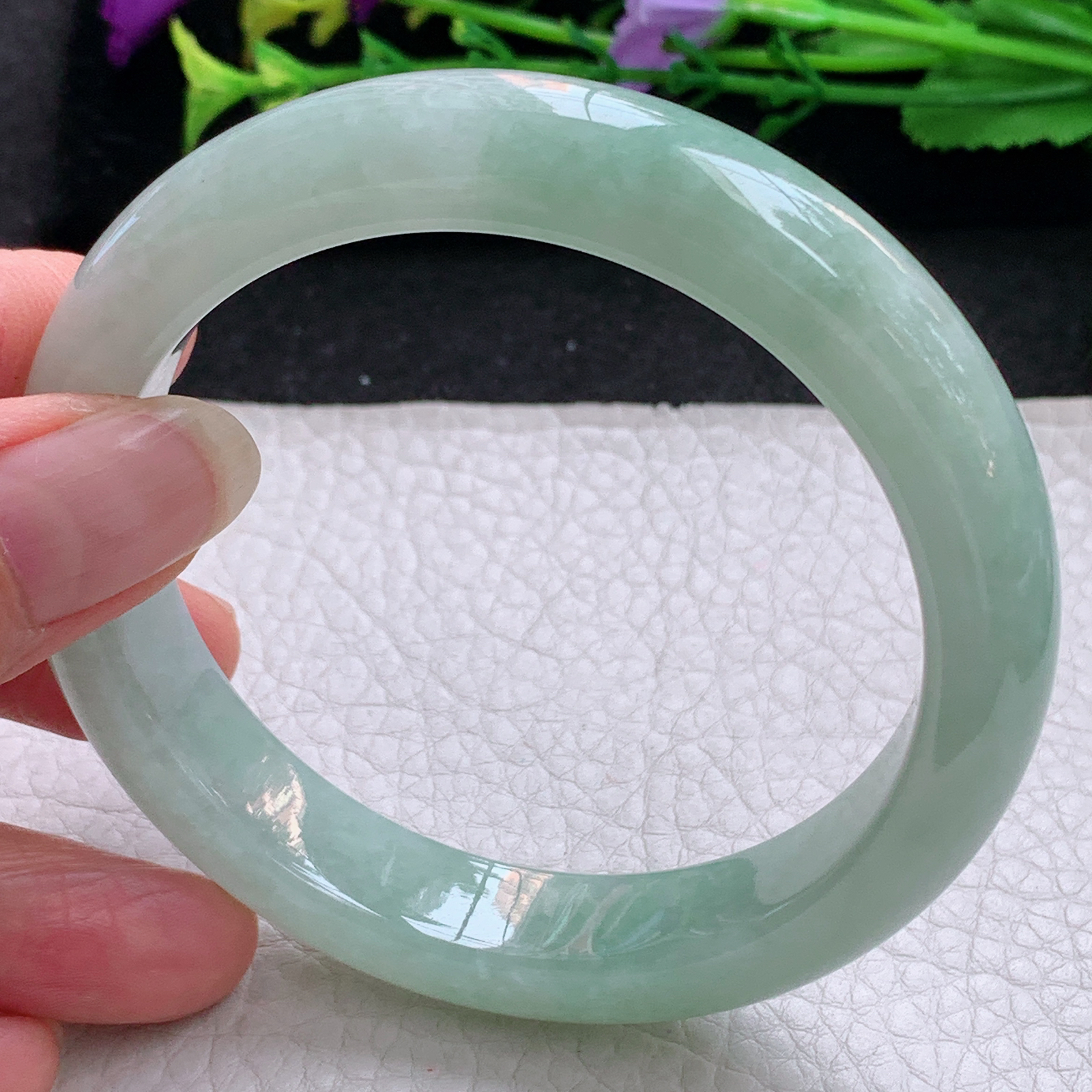 z大圈口60*12.8*8.8平安镯 天然缅甸翡翠A货手镯冰润晴美宽边正圈玉手环