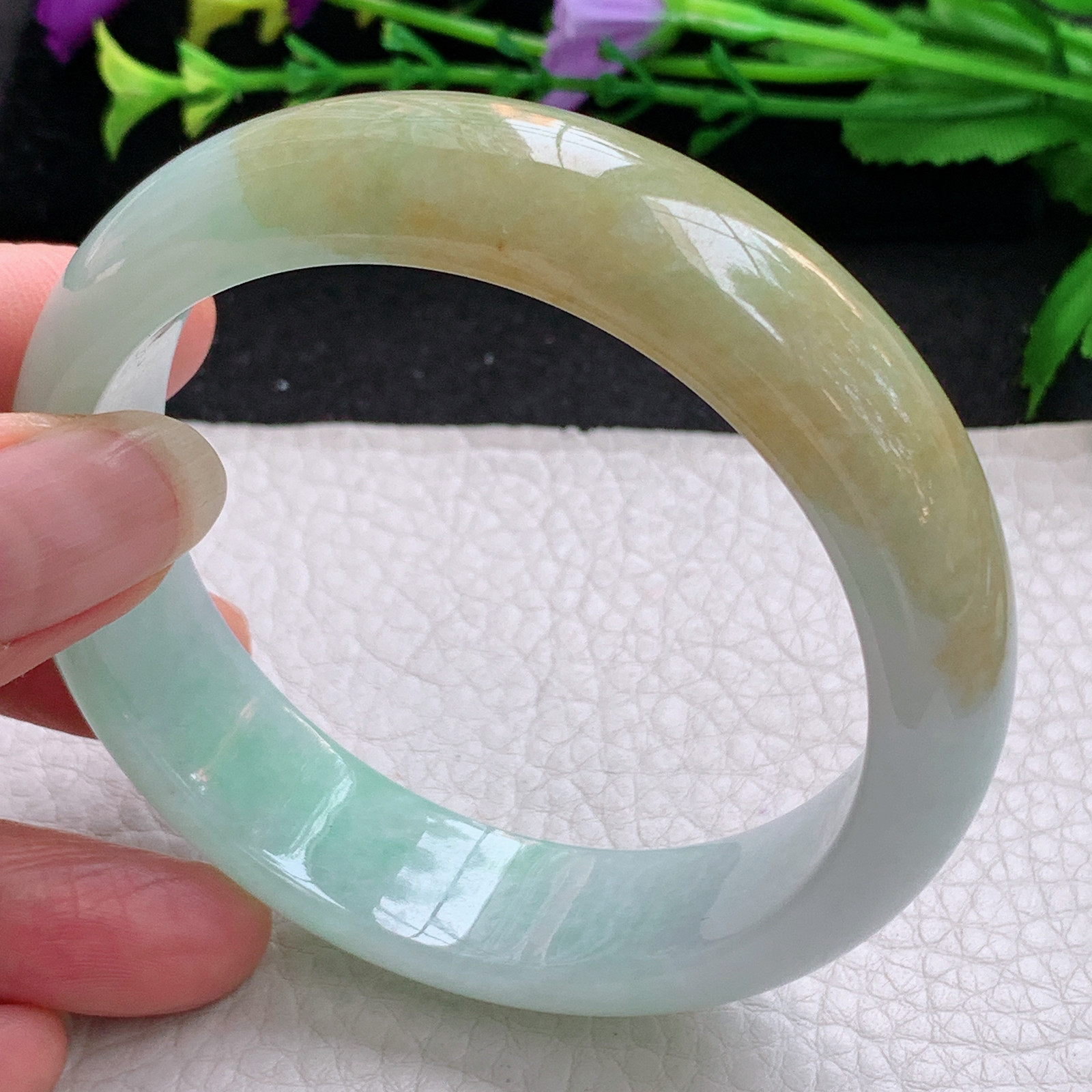 z大圈口60*16.3*8.2招财轮胎镯 天然缅甸翡翠A货手镯双彩正圈玉手环