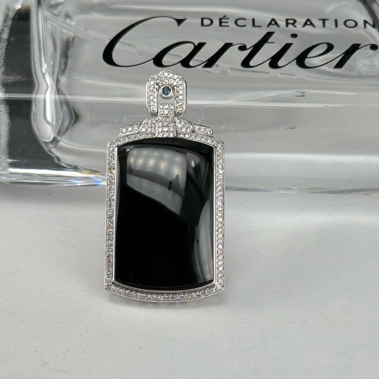 精品18k墨翠马鞍吊坠 种好色正 黑度极好 打灯通透 油性十足 尺寸35.4