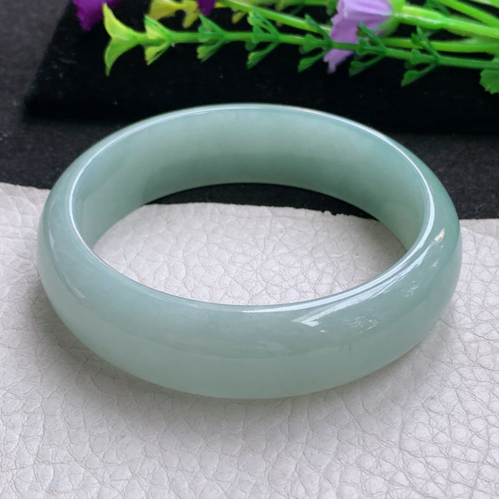 nr实拍57.5*16.8*7轮胎镯 天然缅甸翡翠A货手镯水润浅绿宽边正圈玉手环