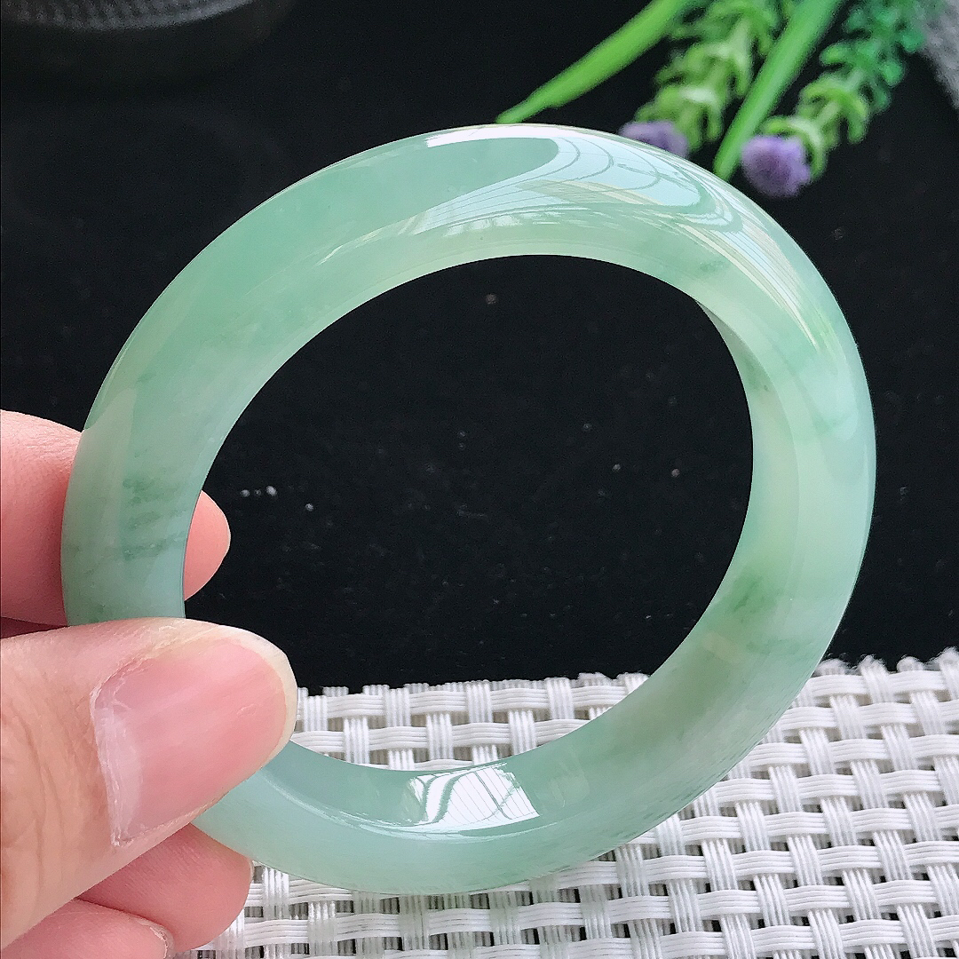 实拍天然翡翠53/11.3/9.1老坑冰胶果冻冰晴飘花手镯翡翠玉镯手环