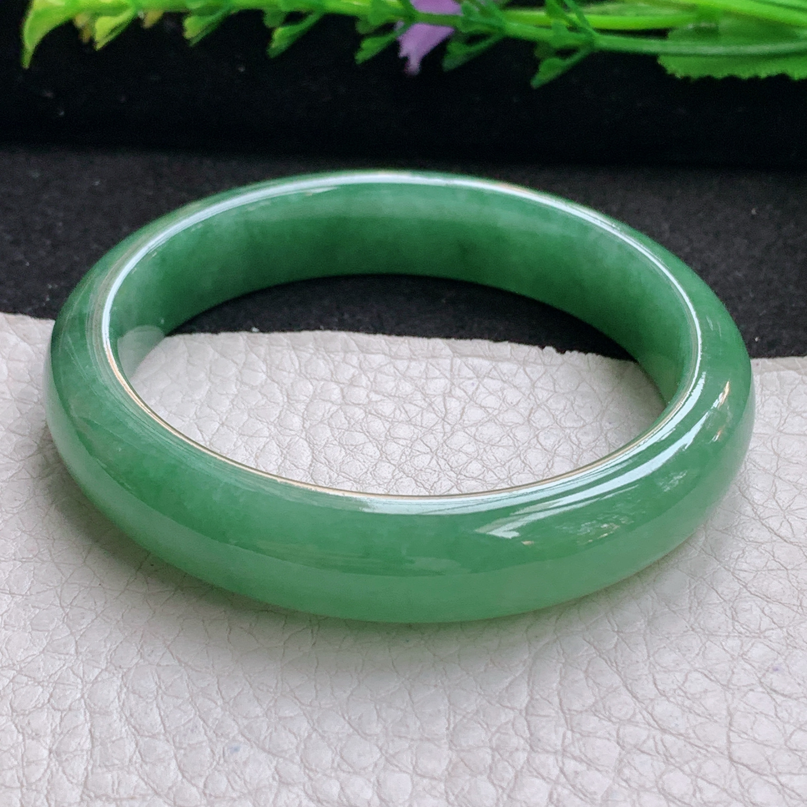 n实拍54.5*14*7.8平安镯 天然缅甸翡翠A货手镯满绿正圈玉手环