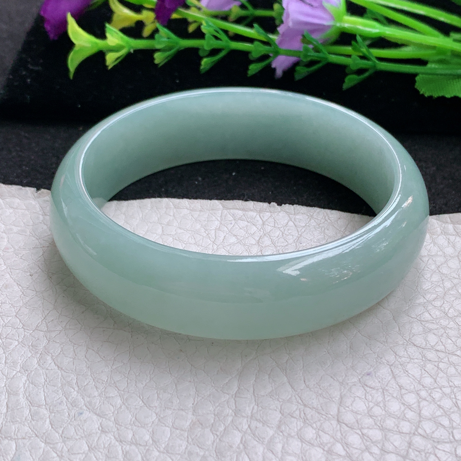 nr实拍57.5*16.8*7轮胎镯 天然缅甸翡翠A货手镯水润浅绿宽边正圈玉手环