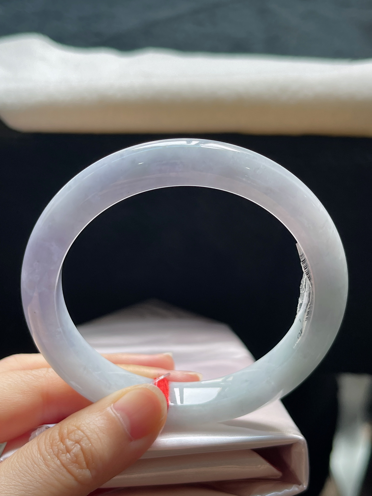 正圈59.7圈口，翡翠糯化种淡紫色手镯