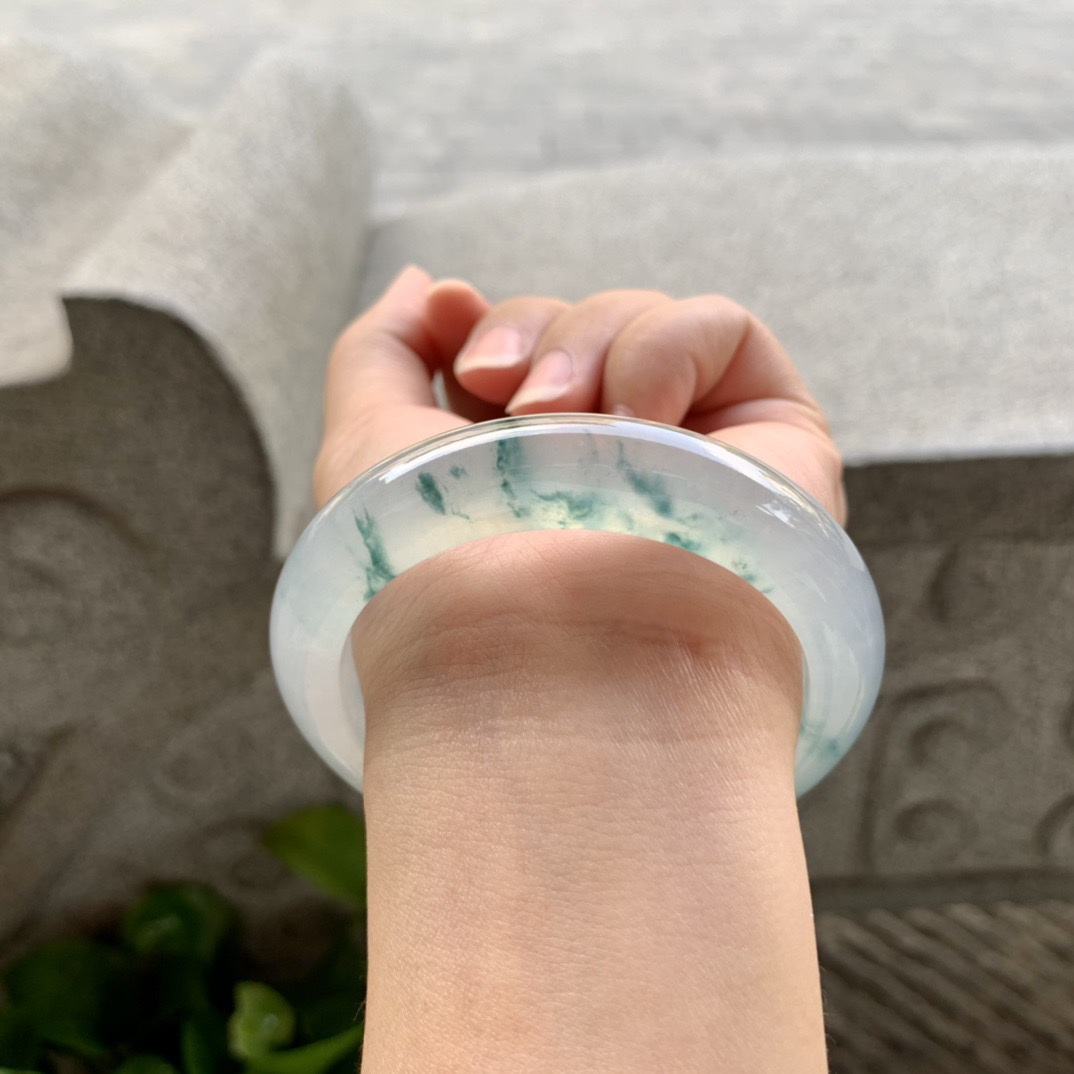 圈口54.4-12-9.3 【高冰玻飘花正圈手镯】正圈54 55可戴