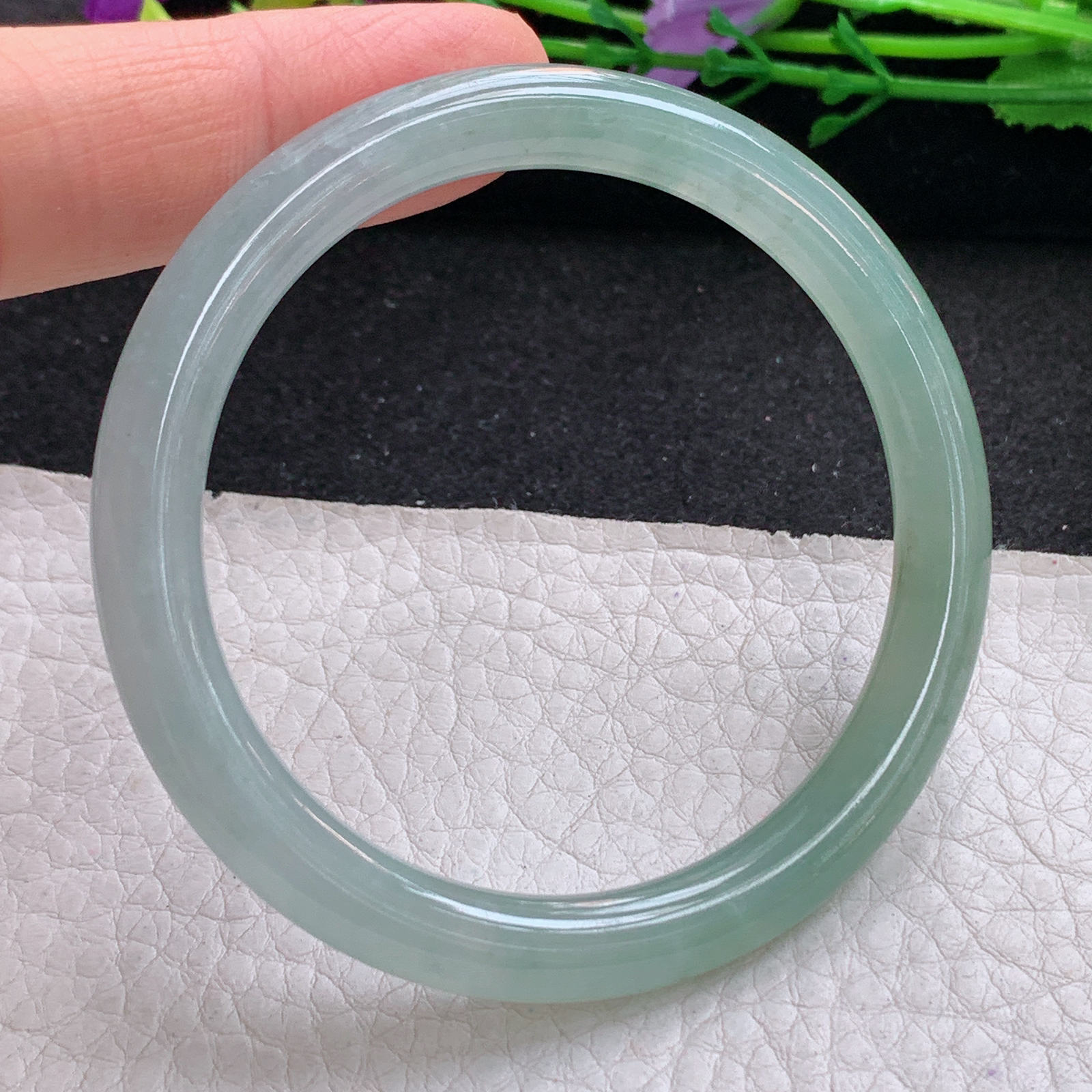 n小圈口51.5*6.8*7.2美人镯 天然缅甸翡翠A货手镯清爽秀气圆条玉手环