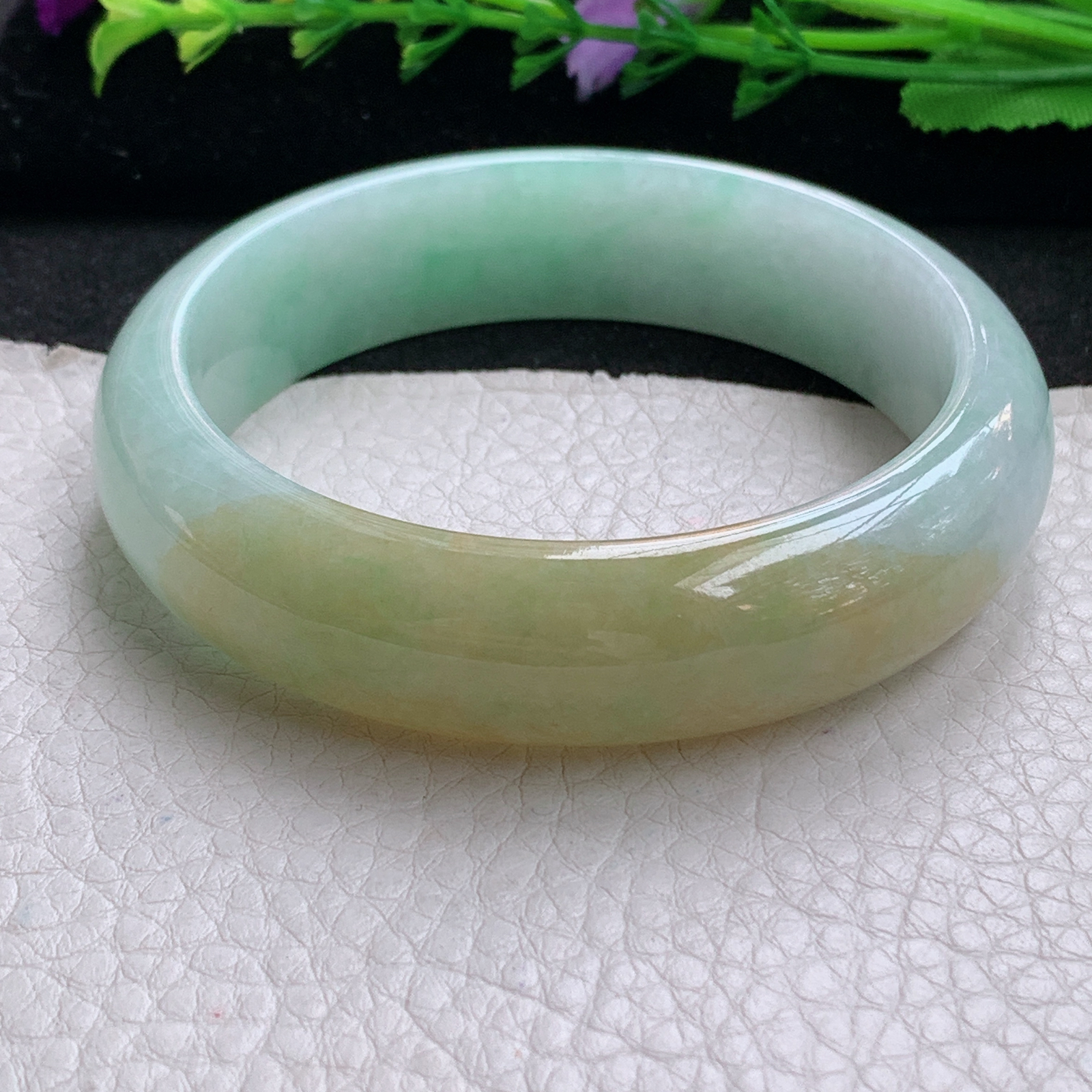 z大圈口60*16.3*8.2招财轮胎镯 天然缅甸翡翠A货手镯双彩正圈玉手环