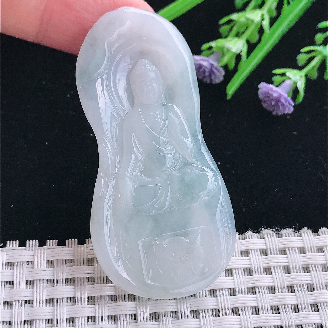 实拍A货翡翠61/30/4.5老坑秀气冰润阿弥陀佛吊坠翡翠挂件