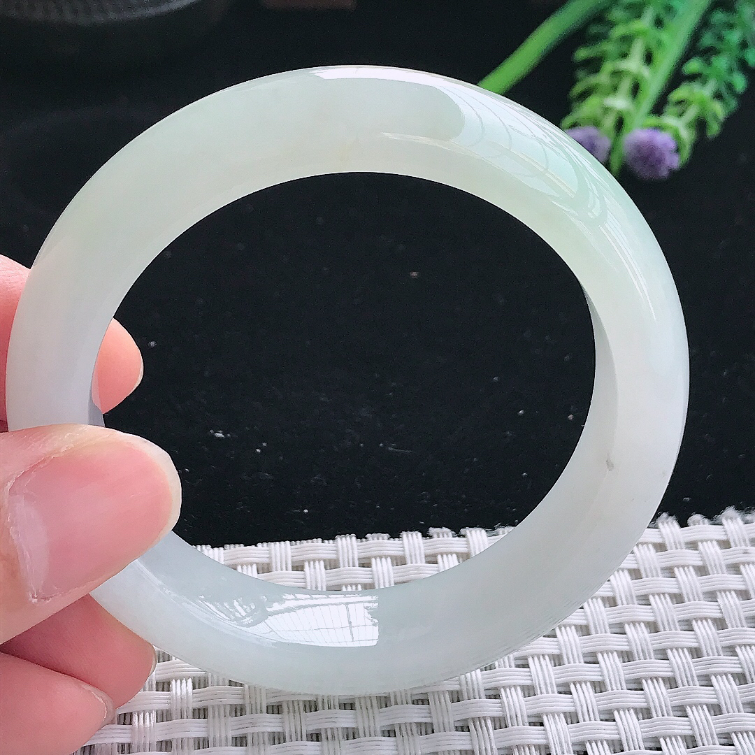 实拍天然翡翠53.5/13.1/9老坑冰胶果冻冰晴手镯翡翠玉镯手环