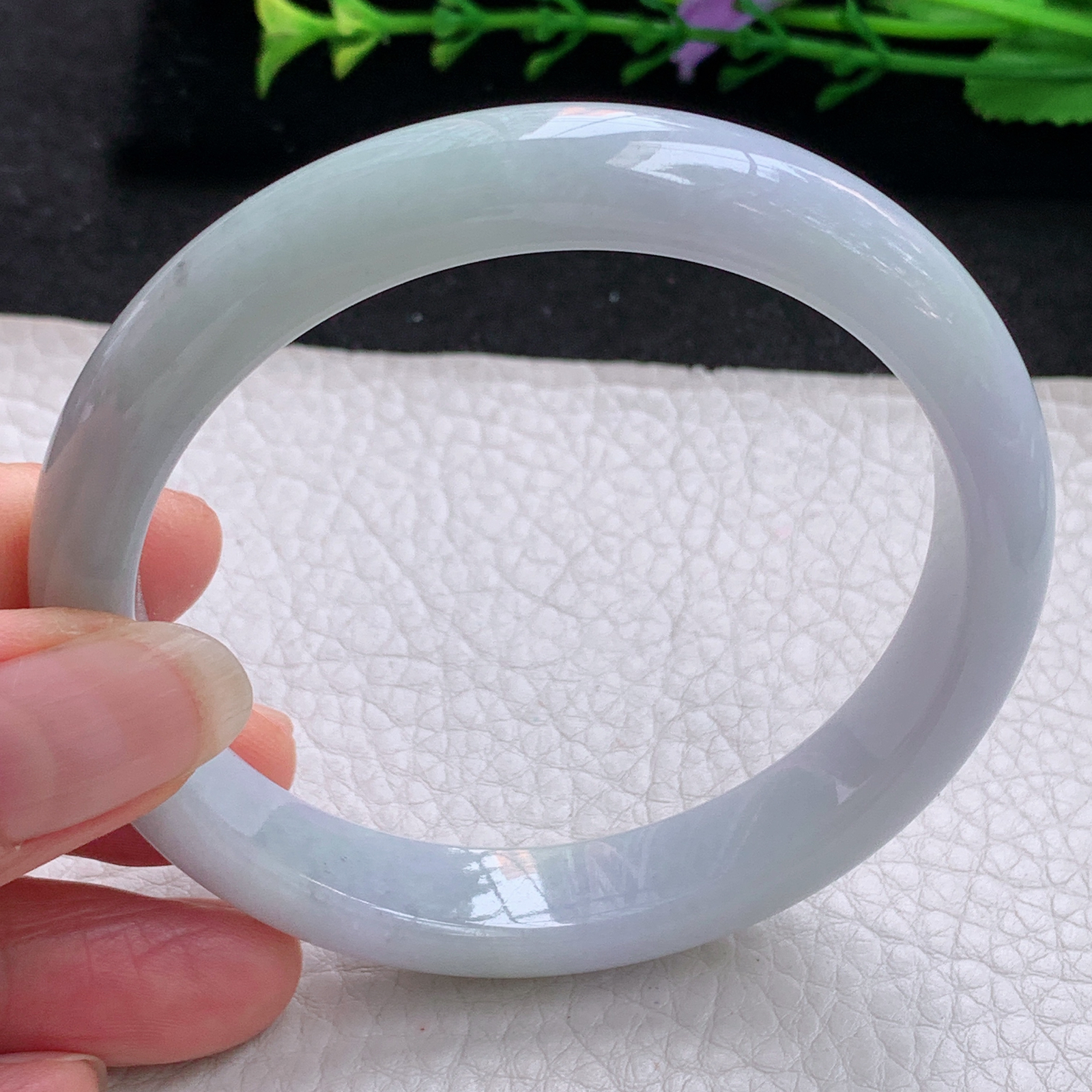 nr大圈口60*11.5*7.8平安镯 天然缅甸翡翠A货手镯水润淡紫宽边正圈玉手环