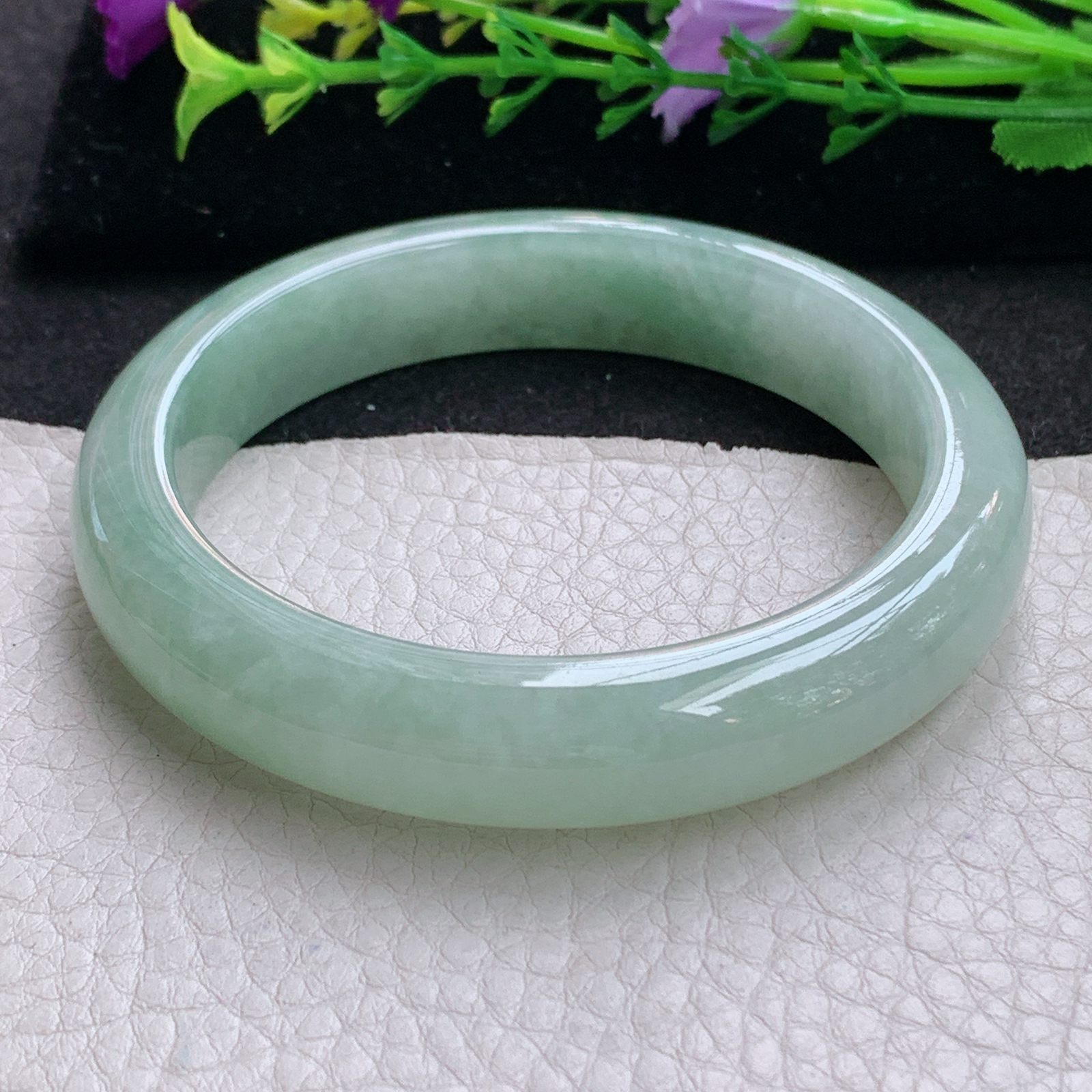 z大圈口60*12.8*8.8平安镯 天然缅甸翡翠A货手镯冰润晴美宽边正圈玉手环