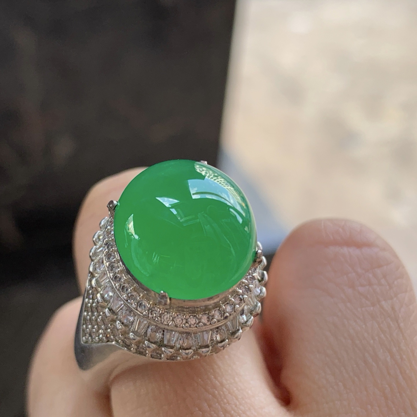 阳绿色戒面^_^色阳 种色好 铜托