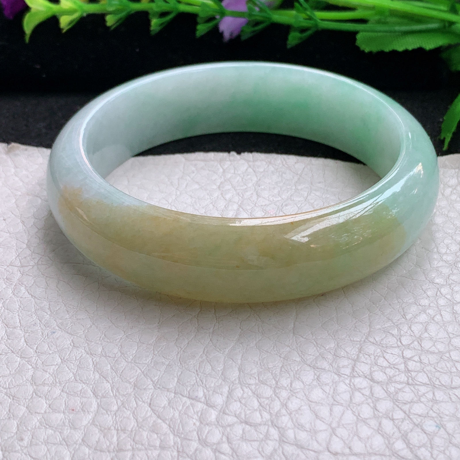 z大圈口60*16.3*8.2招财轮胎镯 天然缅甸翡翠A货手镯双彩正圈玉手环