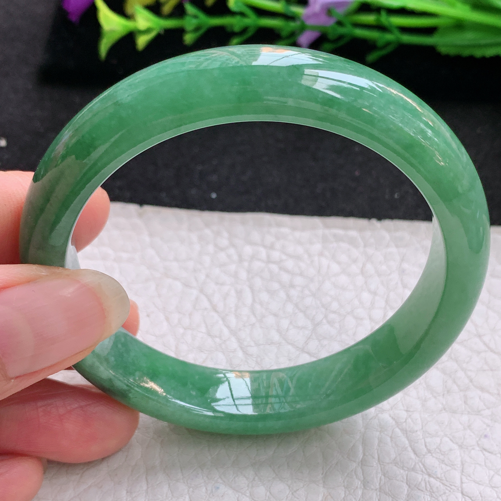 n实拍54.5*14*7.8平安镯 天然缅甸翡翠A货手镯满绿正圈玉手环