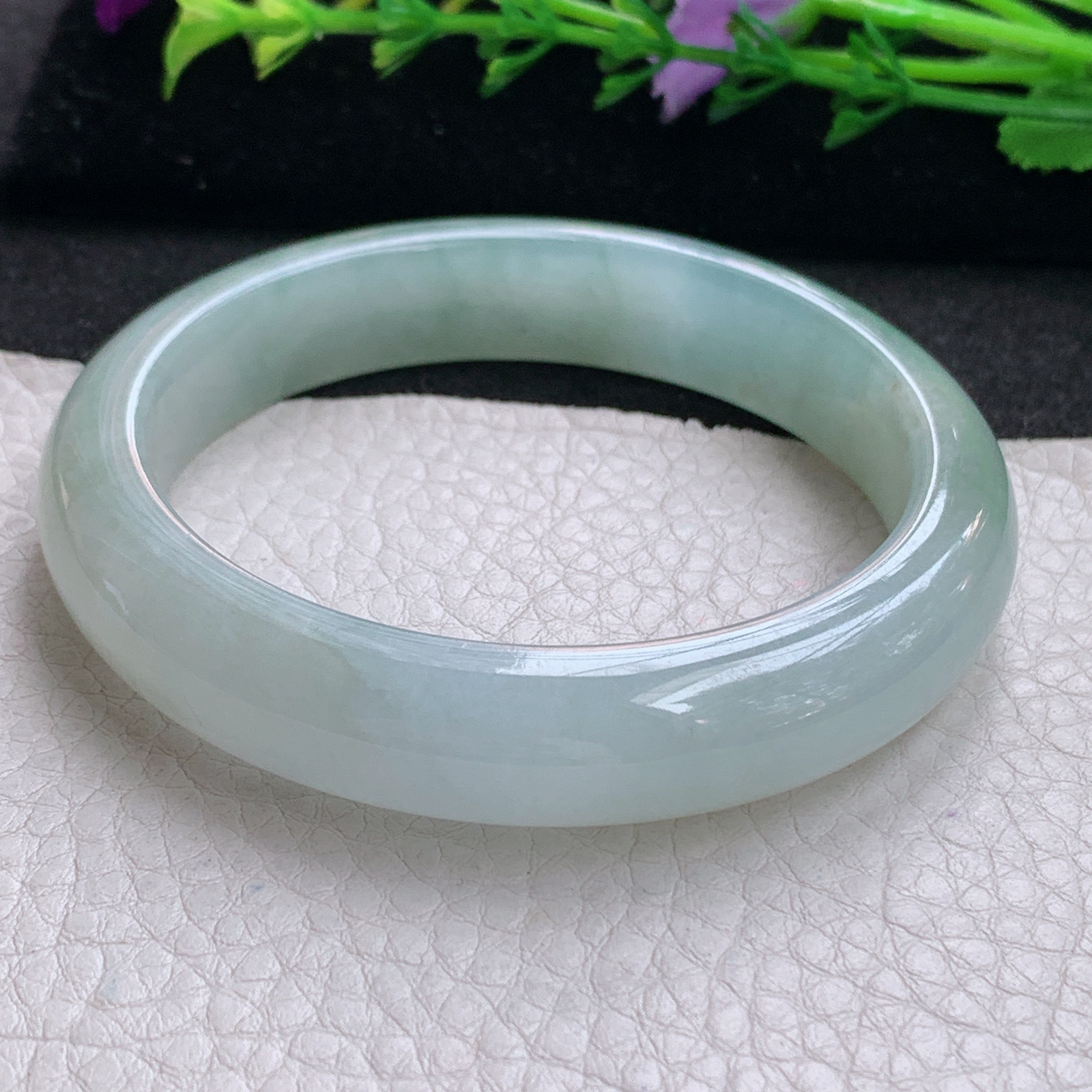 z实拍56.5*12.5*8.3平安镯 天然缅甸翡翠A货手镯冰润浅绿宽边正圈玉手环