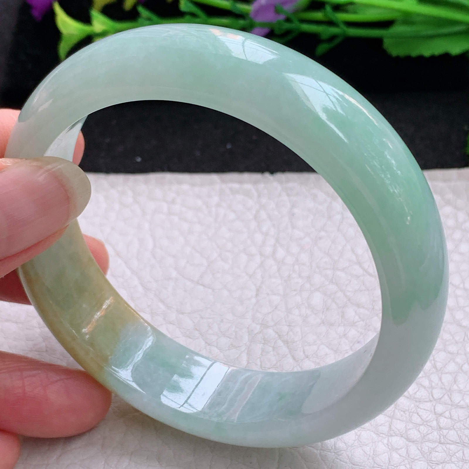 z大圈口60*16.3*8.2招财轮胎镯 天然缅甸翡翠A货手镯双彩正圈玉手环