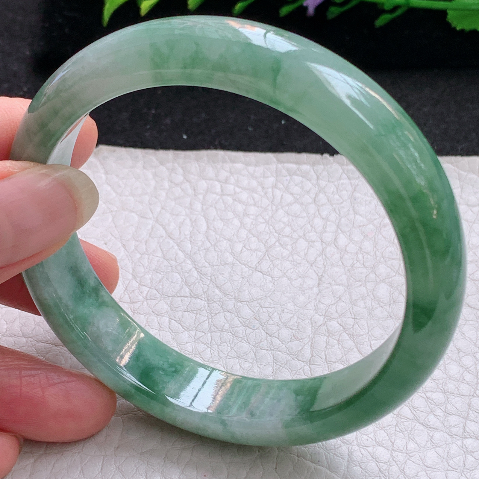 z实拍58.5*13.5*7.5平安镯 天然缅甸翡翠A货手镯飘花韵味宽边正圈玉手环