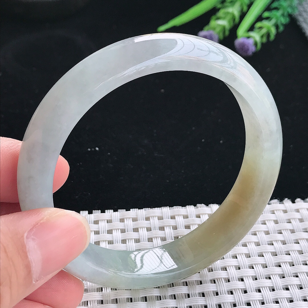 实拍天然翡翠57.5/13.5/7.8老坑精美温润飘黄翡手镯翡翠玉镯手环