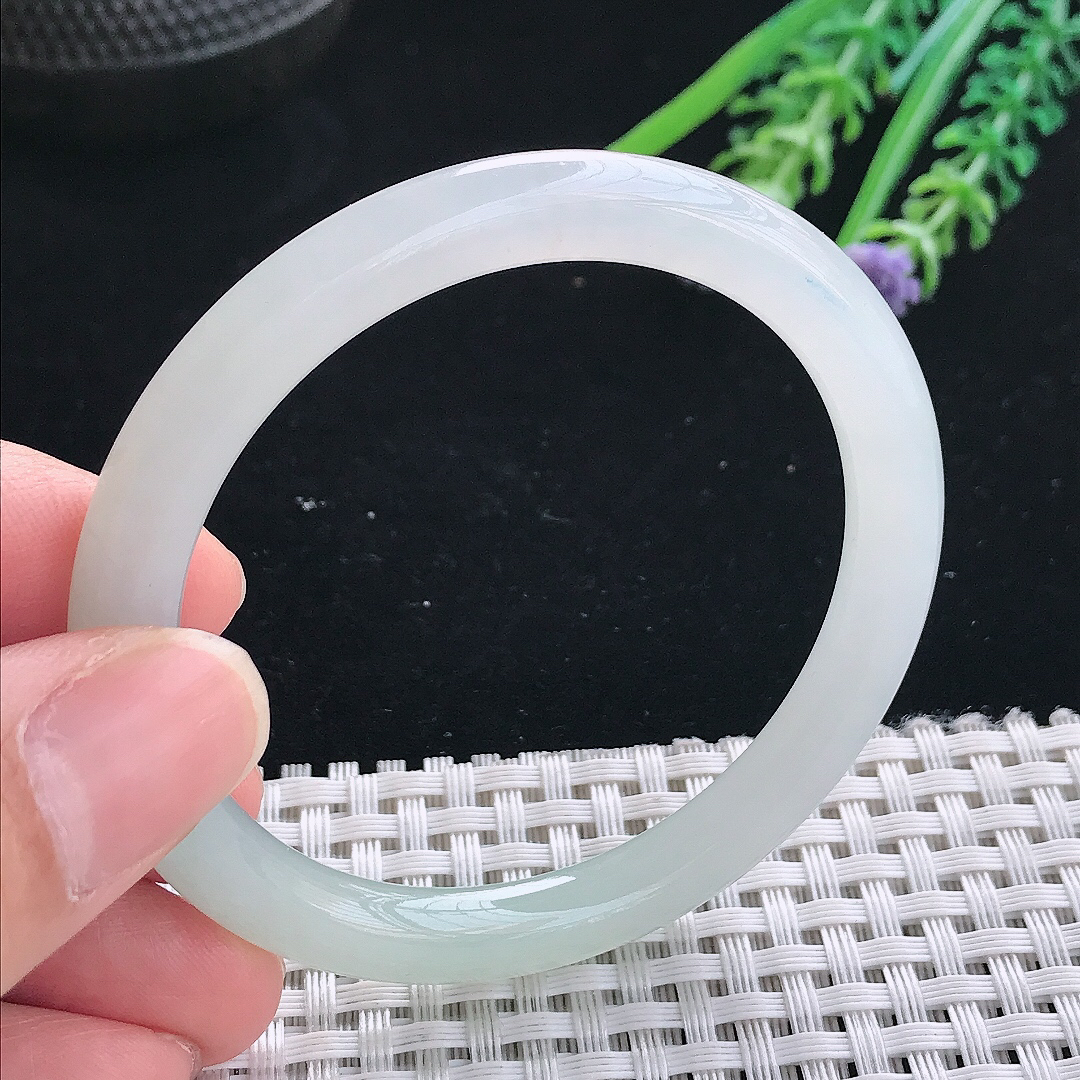 实拍天然翡翠51.5/6.4/7.5老坑冰润起胶冰晴圆条手镯翡翠玉镯手环