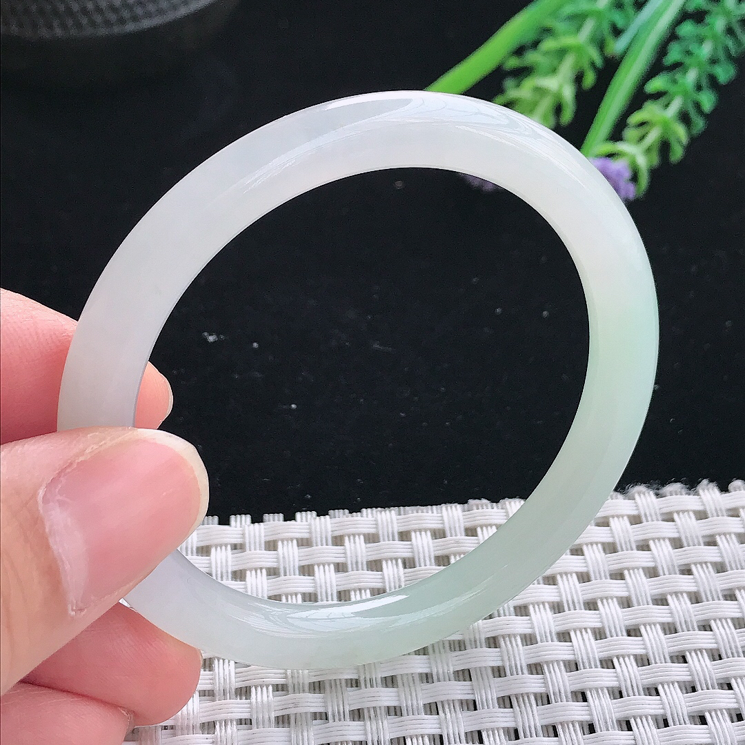 实拍天然翡翠51.5/6.4/7.5老坑冰润起胶冰晴圆条手镯翡翠玉镯手环