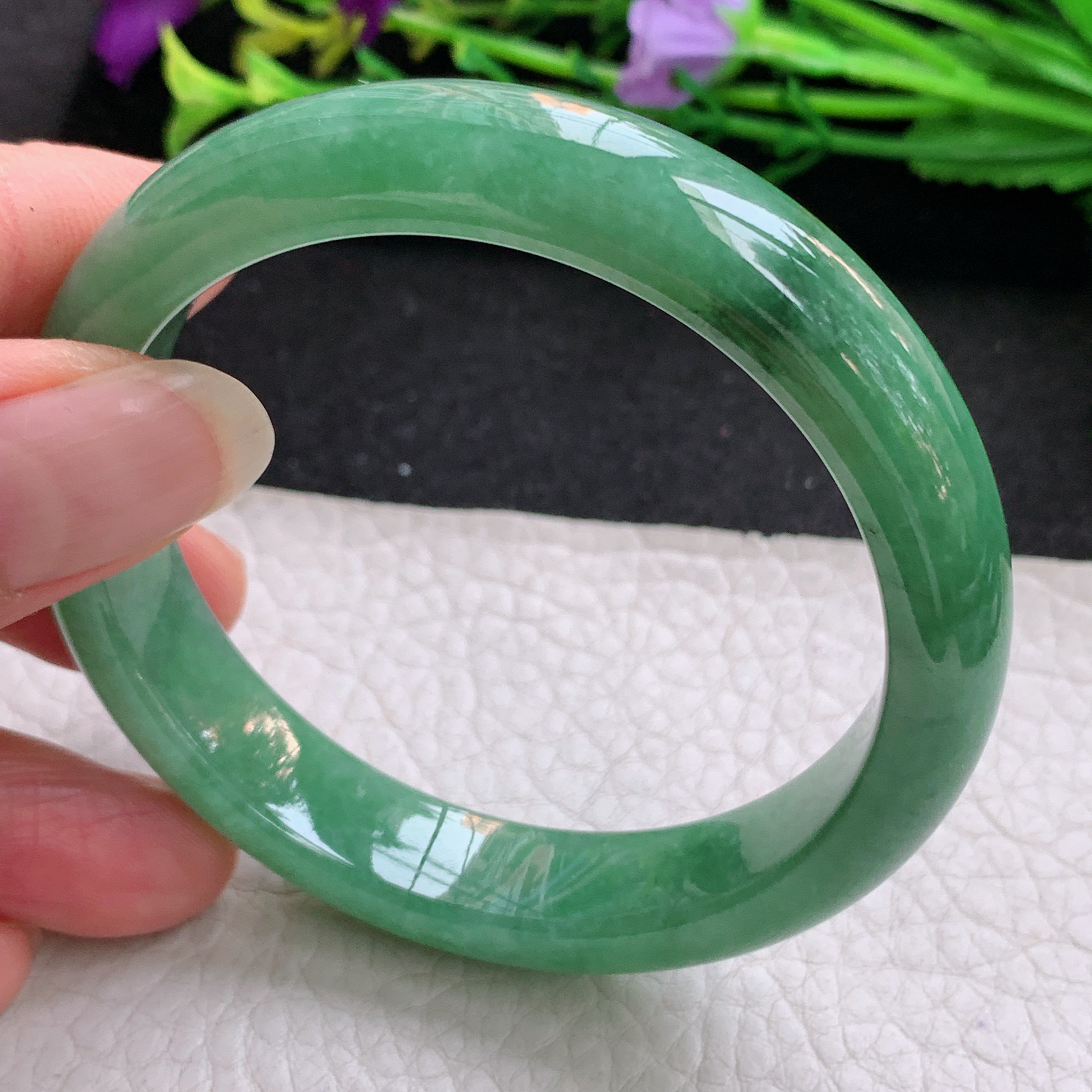 n实拍54.5*14*7.8平安镯 天然缅甸翡翠A货手镯满绿正圈玉手环