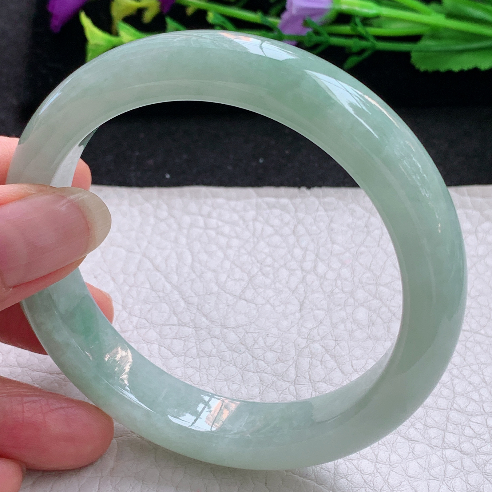 z大圈口60*12.8*8.8平安镯 天然缅甸翡翠A货手镯冰润晴美宽边正圈玉手环