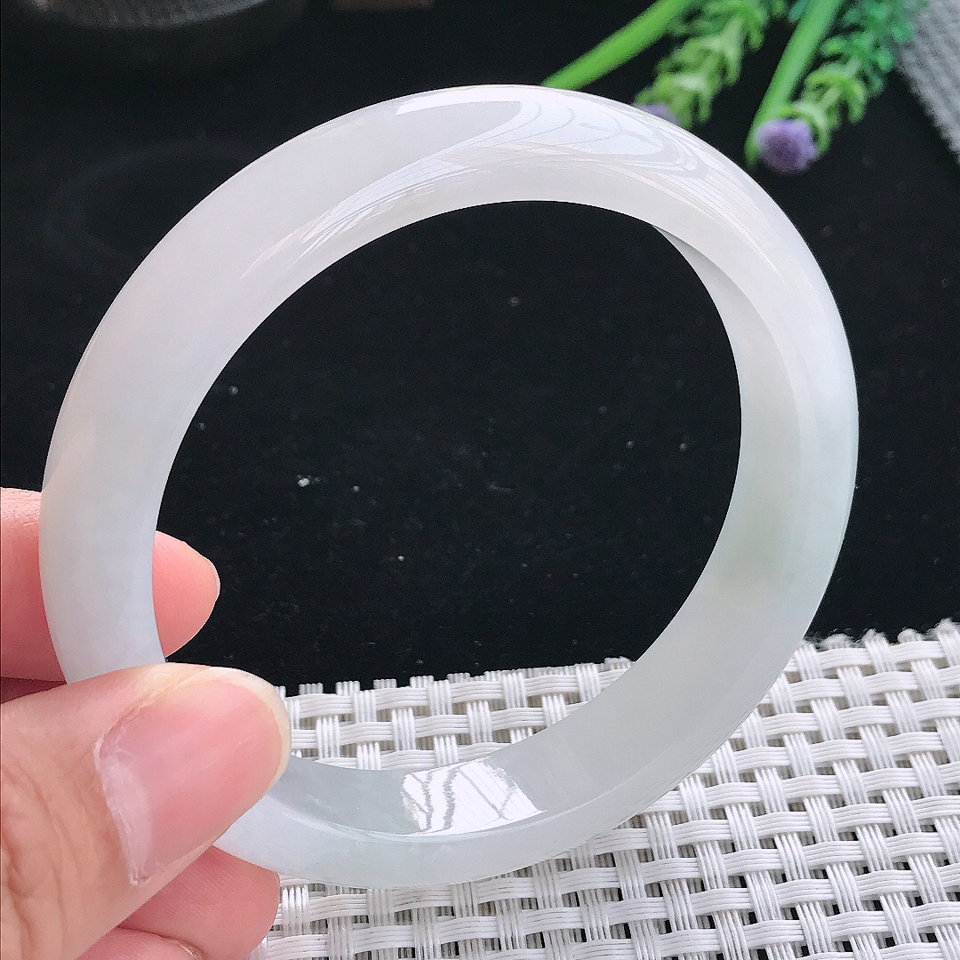 实拍天然翡翠61/13/8.3老坑冰胶水灵冰纯宽边手镯翡翠玉镯手环