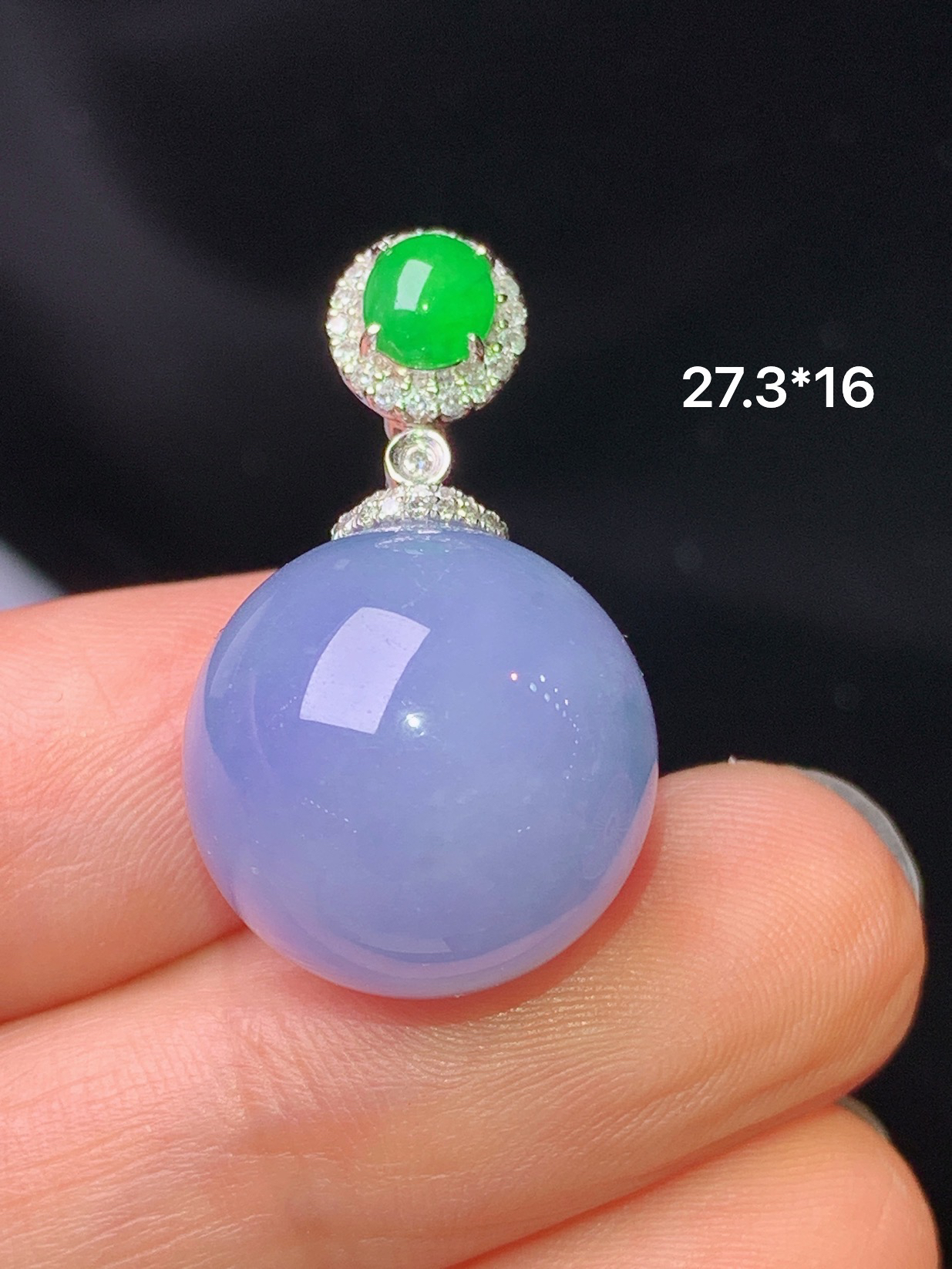 18k金钻镶嵌紫罗兰圆珠吊坠 玉质细腻 色泽艳丽清新 水润亮眼 整体尺寸27.3*16b1
