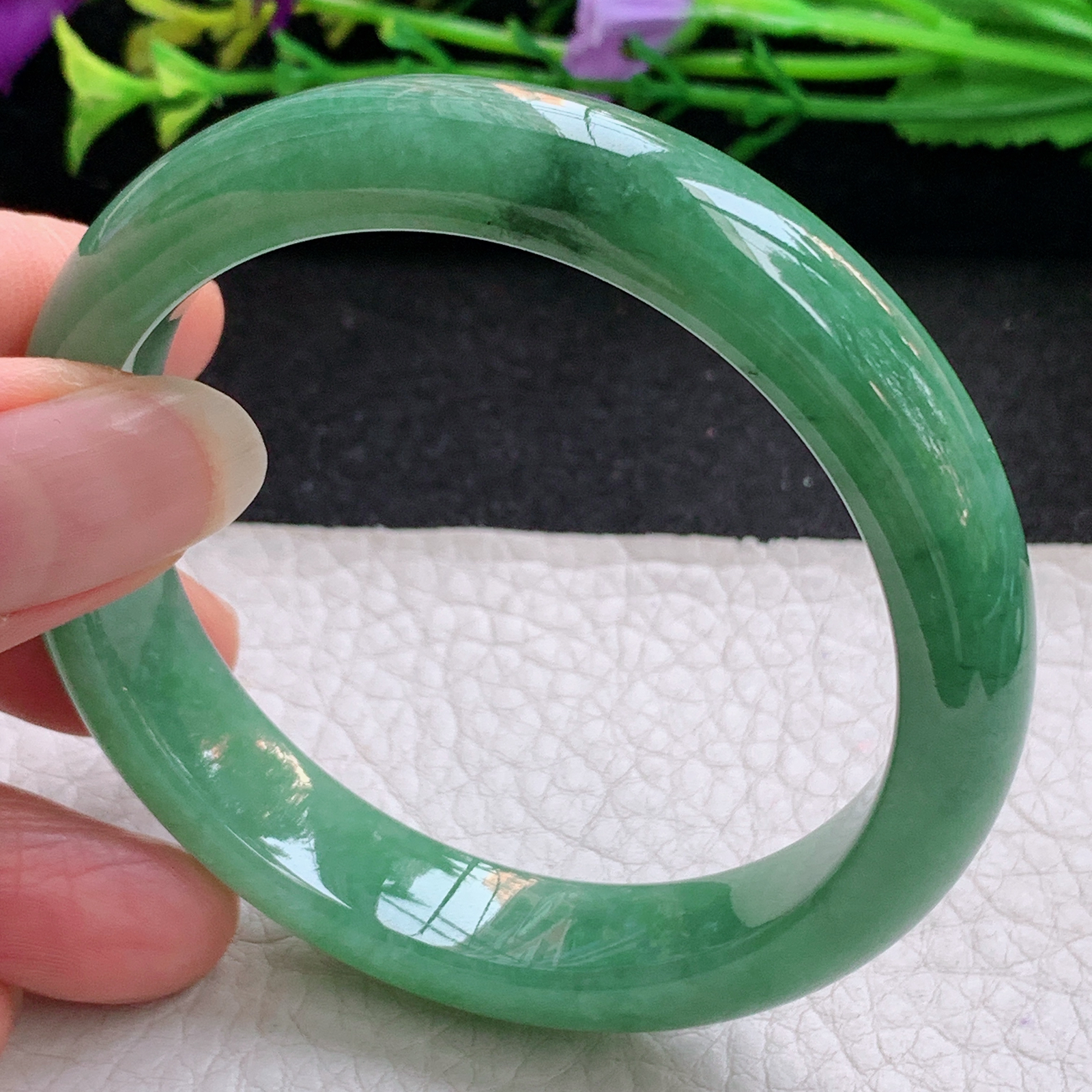 n实拍54.5*14*7.8平安镯 天然缅甸翡翠A货手镯满绿正圈玉手环