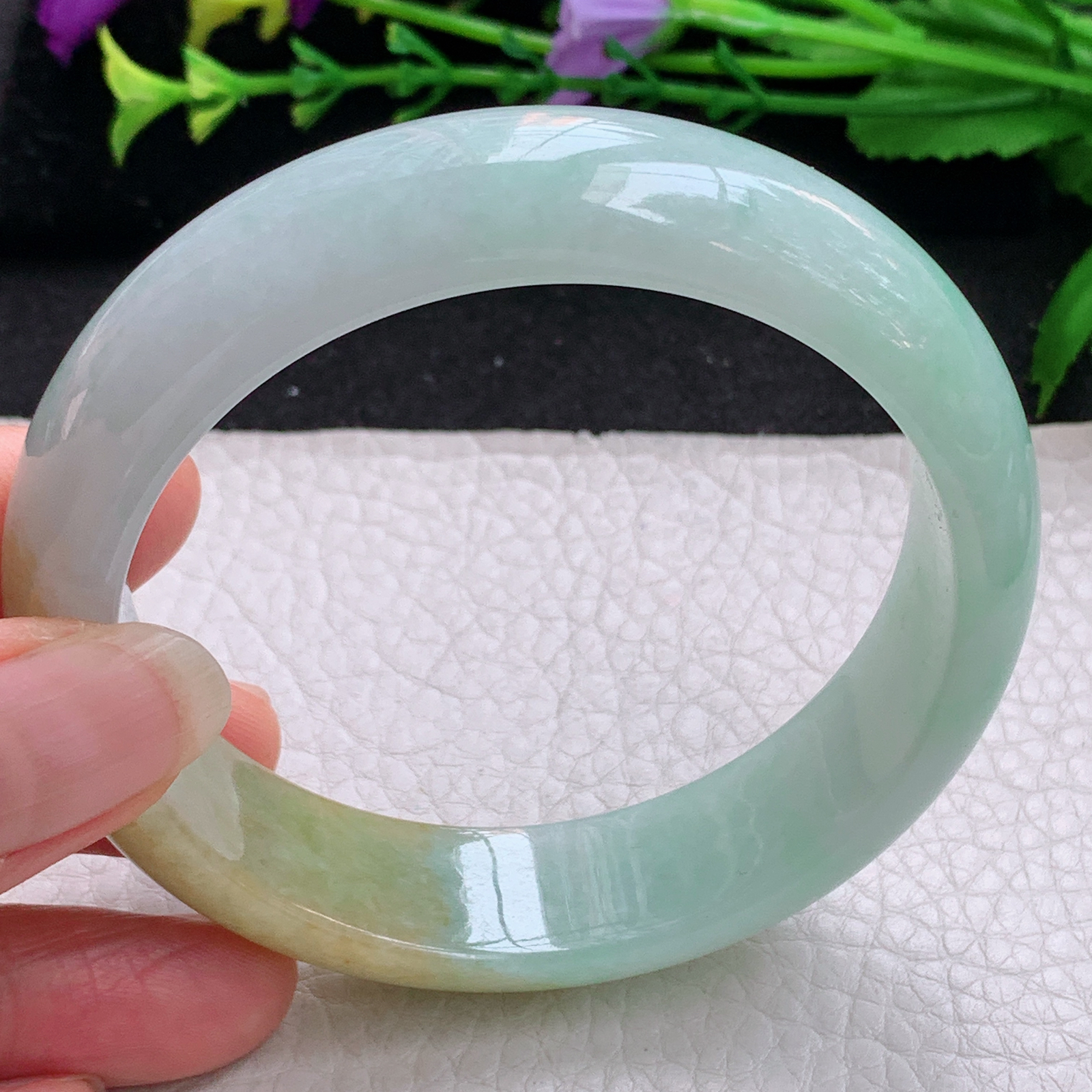 z大圈口60*16.3*8.2招财轮胎镯 天然缅甸翡翠A货手镯双彩正圈玉手环