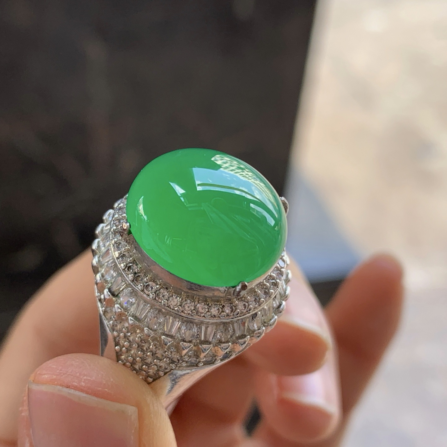 阳绿色戒面^_^色阳 种色好 铜托