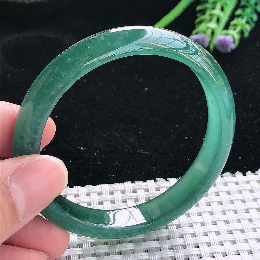 实拍天然翡翠56/11/7老坑冰胶果冻满色蓝韵手镯翡翠玉镯手环