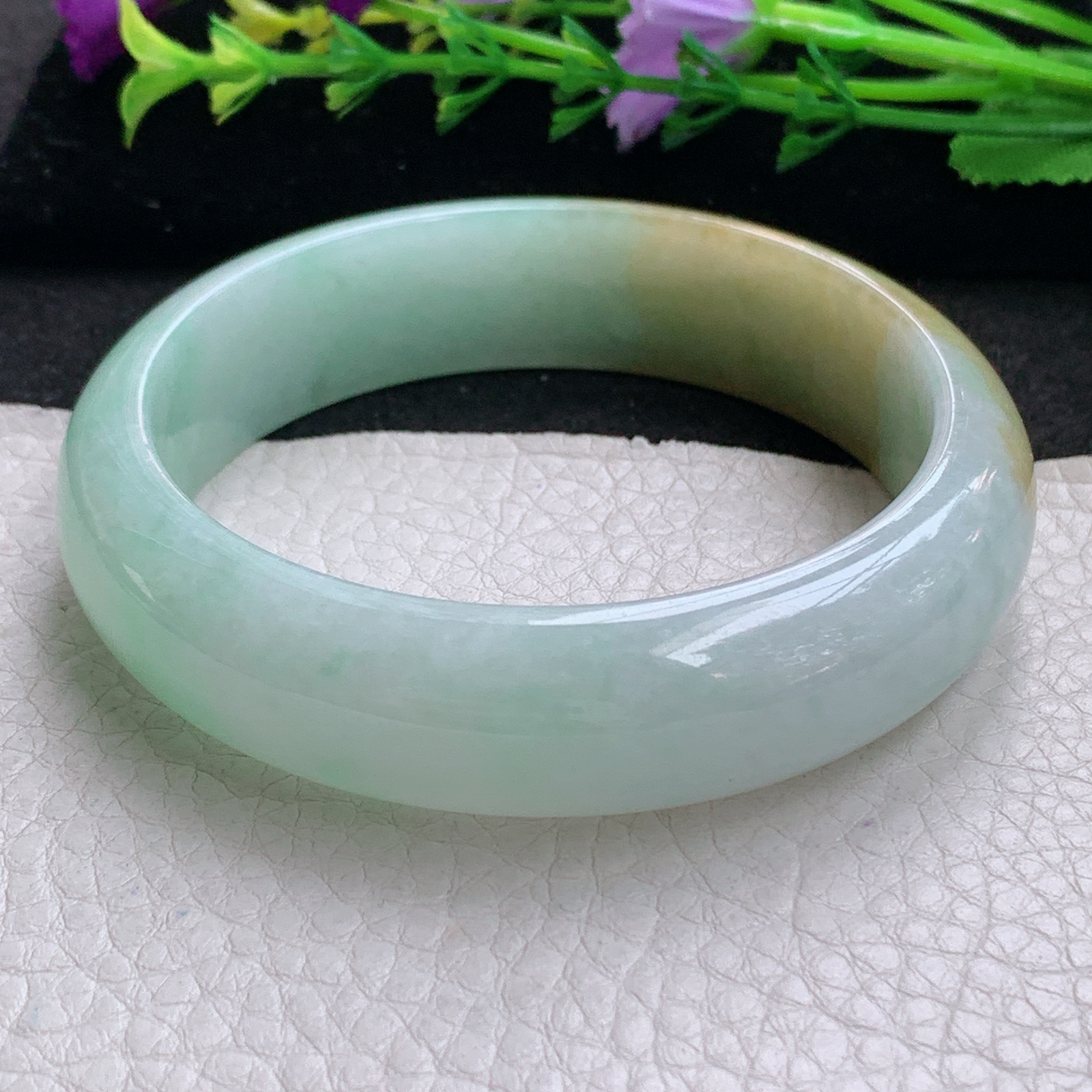 z大圈口60*16.3*8.2招财轮胎镯 天然缅甸翡翠A货手镯双彩正圈玉手环